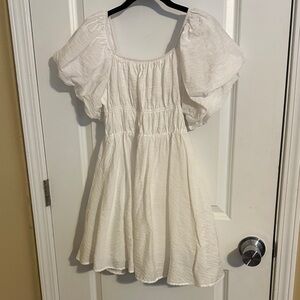Elegant White Puff Sleeve Mini Dress